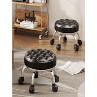 Small Low Stool Living Room Sofa Pulley Chair Leather Stool Seat with Wheels Round Rotating Stools