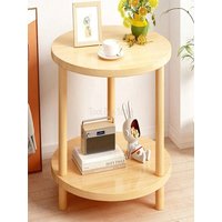 Wooden Round Bedside Table Simple Modern 2-Layer Sofa Side Table Nightstand Cabinet Home Living Room