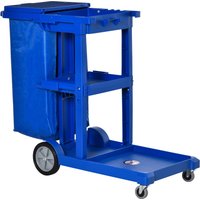 HOMCOM Cleaning Cart On Wheels, Housekeeping Trolley w/ 3 Tier Shelves, Blue