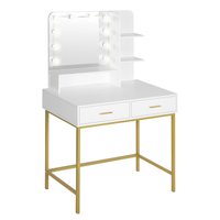 WOLTU White Dressing Table with 10 LED Bulbs Mirror 2 Large Drawers Dresser Vanity Modern Cosmetic