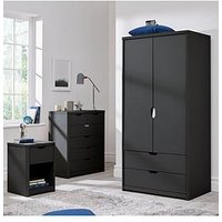 Very Home Aspen 3 Piece Package - 2 Door, 2 Drawer Wardrobe, 4 + 2 Chest And Bedside Table - Dark Grey
