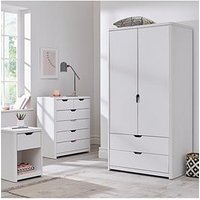 Very Home Aspen 3 Piece Bedroom Furniture Set - 2 Door, 2 Drawer Wardrobe, 4 + 2 Chest And Bedside Table - White Oak Effect