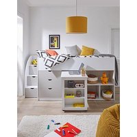 Very Home Mico Mid Sleeper Bed With Pull-Out Desk And Storage With Mattress Options (Buy &Amp; Save!) - White/Grey  - Mid Sleeper With Premium Mattress
