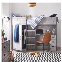 Very Home Jackson High Sleeper With Storage And Mattress Options (Buy And Save!) - Weathered Grey - Bed Frame With Standard Mattress