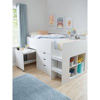 Very Home Aspen Mid Sleeper Bed Frame With Desk, Drawers And Shelves Plus Mattress Options (Buy And Save!) - White - Bed Frame With Standard Mattress