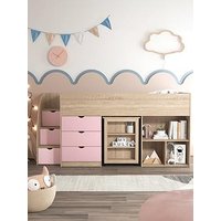 Very Home Mico Mid Sleeper Bed With Pull-Out Desk, Storage And Mattress Options (Buy &Amp; Save!) - Light Pink/Oak Effect - Bed Frame Only