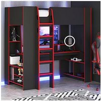 Very Home Fenner High Sleeper Gaming Bed With Desk, Shelves And Mattress Options (Buy &Amp; Save!) - Bed Frame Only
