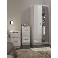 Swift Alva Ready Assembled 3 Piece Package - 2 Door Wardrobe, 4 Drawer Chest And A Bedside Chest - White