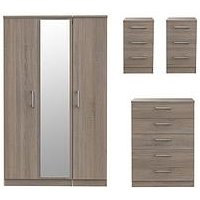 Swift Halton Part Assembled 4 Piece Package - 3 Door Mirrored Wardrobe, 5 Drawer Chest And 2 Bedside Chests - Fsc&Reg; Certified