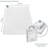 Tutti Bambini Pocket Sprung Cot Mattress (60 X 120 Cm) With Essentials 2Pk Fitted Sheets
