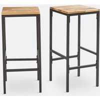 Set of 2 Hiba Wood & Metal High Bar Stools