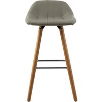 Bar Stool in Light Grey Leather Effect with Beech Wood Legs