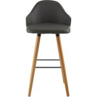 Bar Stool in Dark Grey Leather Effect with Beech Wood Legs