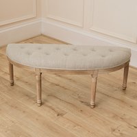 Annette French Vintage Buttoned Linen Curved Bench