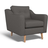 Rosa Curve Buttoned Soft Woven Armchair with Light Wood Legs