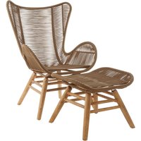 Natural Rope Lounge chair and Footstool set - Latte