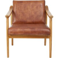 Brown Cow Leather and Natural Teak Wood Mid Century Chair