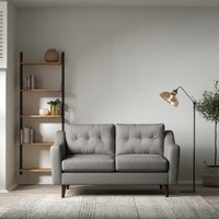 Rosa Curve Buttoned Soft Brushed 2 Seater Sofa with Dark Wood Legs