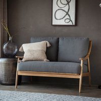 Arcot Mid Century Linen 2 Seater Sofa with Solid Oak Frame