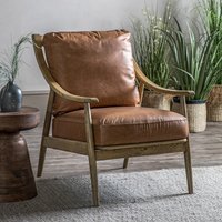 Arcot Mid Century Brown Leather Armchair with Solid Oak Frame