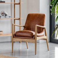 Casa Mid-Century Leather & Solid Oak Armchair