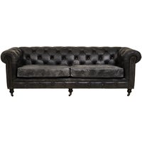 Button Tufted Leather 3 seater Chesterfield Sofa with Antique Castor Legs