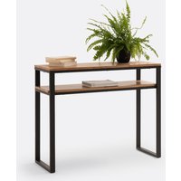 Hiba Two-Level Solid Oak & Metal Console Table
