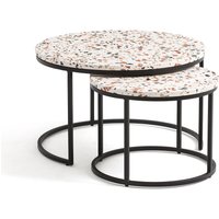 Set of 2 Hervé Terrazzo and Metal Round Nesting Tables