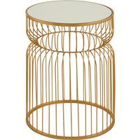 Round Side Table with Mirror Top in Gold Finish Metal