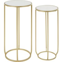 Set of 2 Mirrored Side Tables with a Champagne Finish Metal Frame