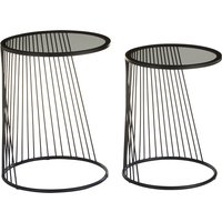 Set of 2 Side Tables with Grey Glass Tops