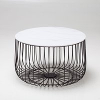 Large Black Metal Cage Table with Marble Effect Top