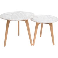 Oak Nest Of Tables with White Marble Top