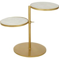 2 Tier White Marble Top Side Table with Brass Finish
