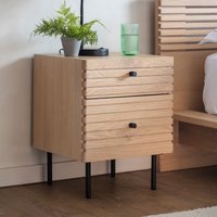 Batala Japandi Oak Slatted 2 Drawer Bedside Table