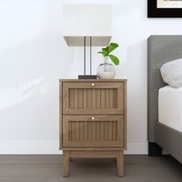 Boho Oak Rattan Bedside Cabinet