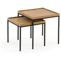 Set of 2 Joga Metal & Oak Square Nesting Coffee Tables