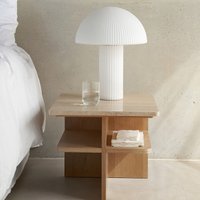 Caliste Oak Veneer & Travertine Bedside Table
