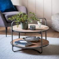 Morbi Oak Industrial Round Two Tier Coffee Table with Handle