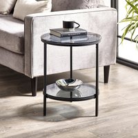 Dallas Smoked Glass Round Side Table with Shelf