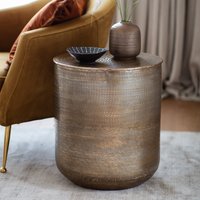 Kadapa Antique Brass Embossed Drum Side Table