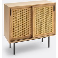 Waska Oak & Rattan Sliding Door Low Cabinet