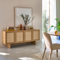 Arty 4-Door Oak Veneer & Rattan Cane 4-Door Sideboard