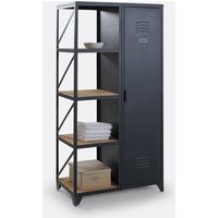 Hiba 1-Door Steel & Oiled Pine Wardrobe & Shelving Unit