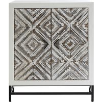 Distressed Geometric Fir Wood 2 Door Cabinet