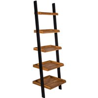 Black Frame Ladder Shelf with Oiled Wood Shelves