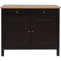 2 Doors and 2 Drawers Black Sideboard with Oiled Wood Top