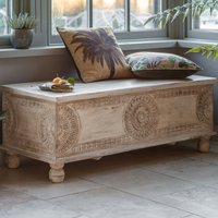 Deoria Carved Wood Storage Bench