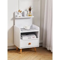 White Wooden Bedside Table with a Shelf and Drawer 36.5 cm W x 30 cm D x 69 cm H