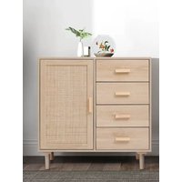 Wood and Rattan Accent Side Cabinet with 4 Drawers, 80cm W x 38cm D x 80.5cm H